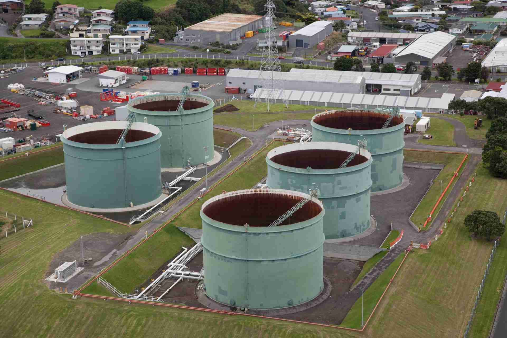 Fuel storage tanks at Port Taranaki in New Plymouth, New Zealand