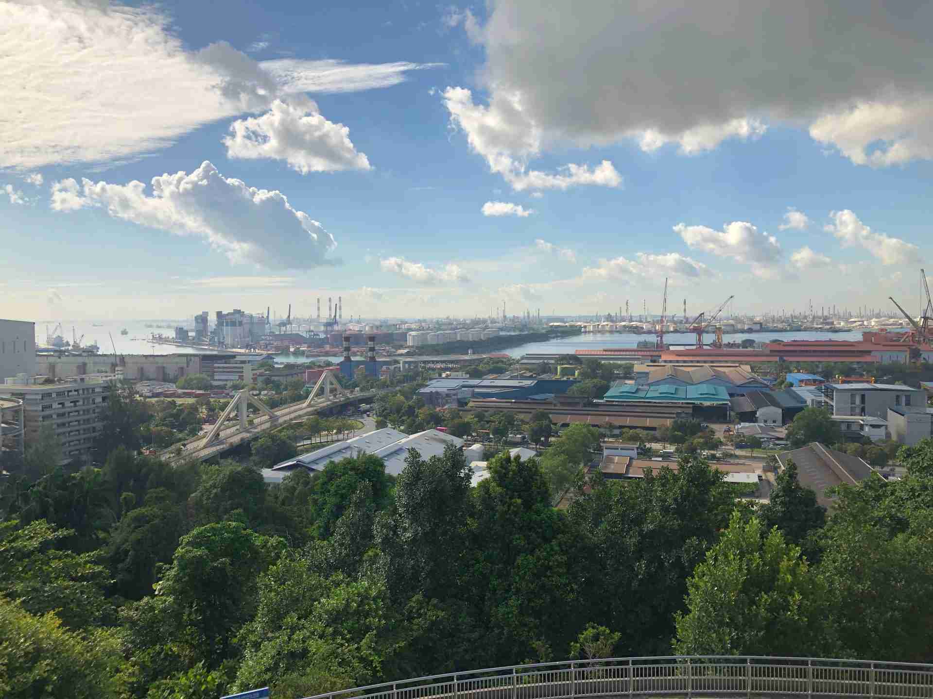 Aerial view of refineries and petrochemical plants on Jurong Island, Singapore
