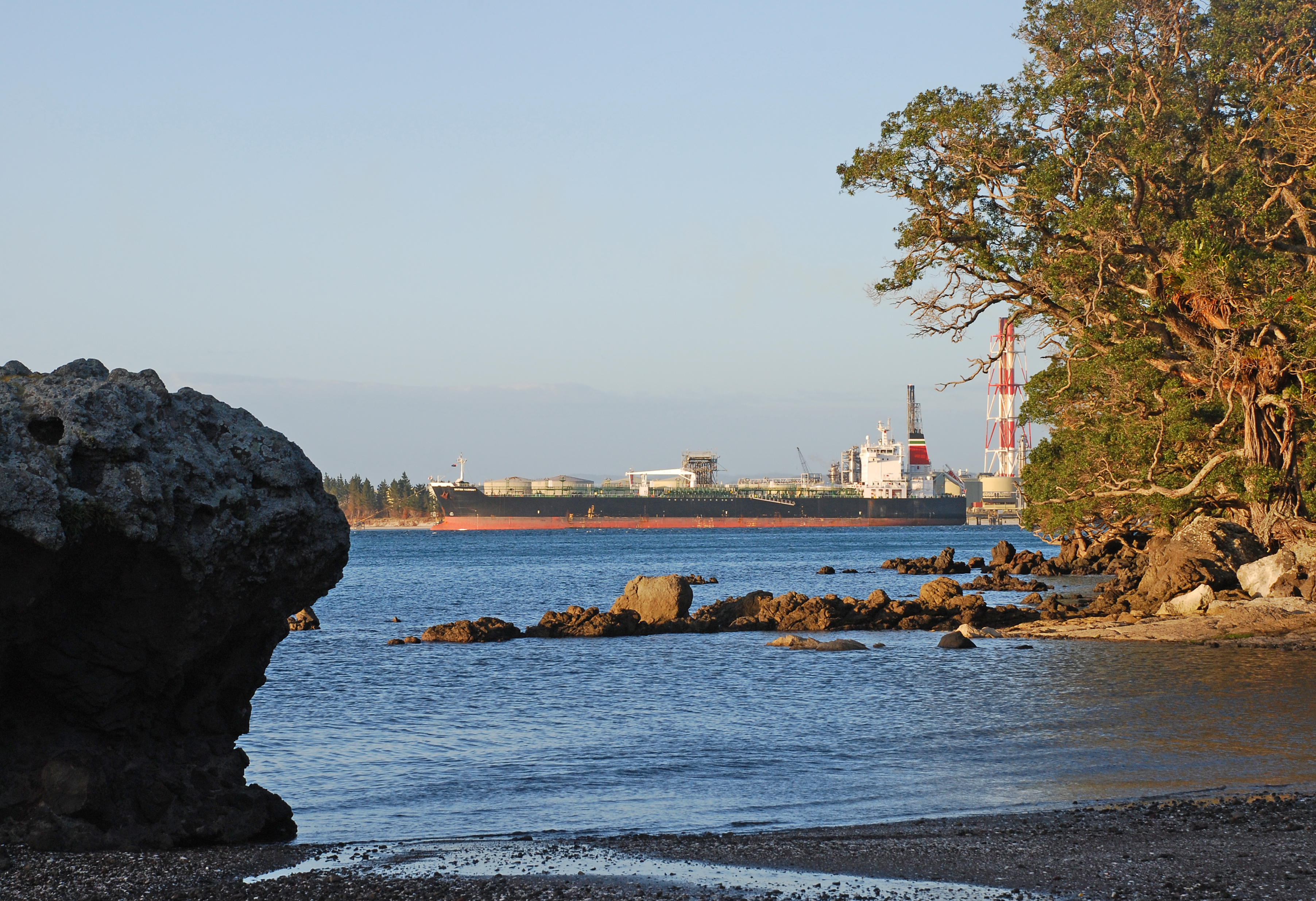 Marsden Point oil terminal and tanker in Northland, New Zealand