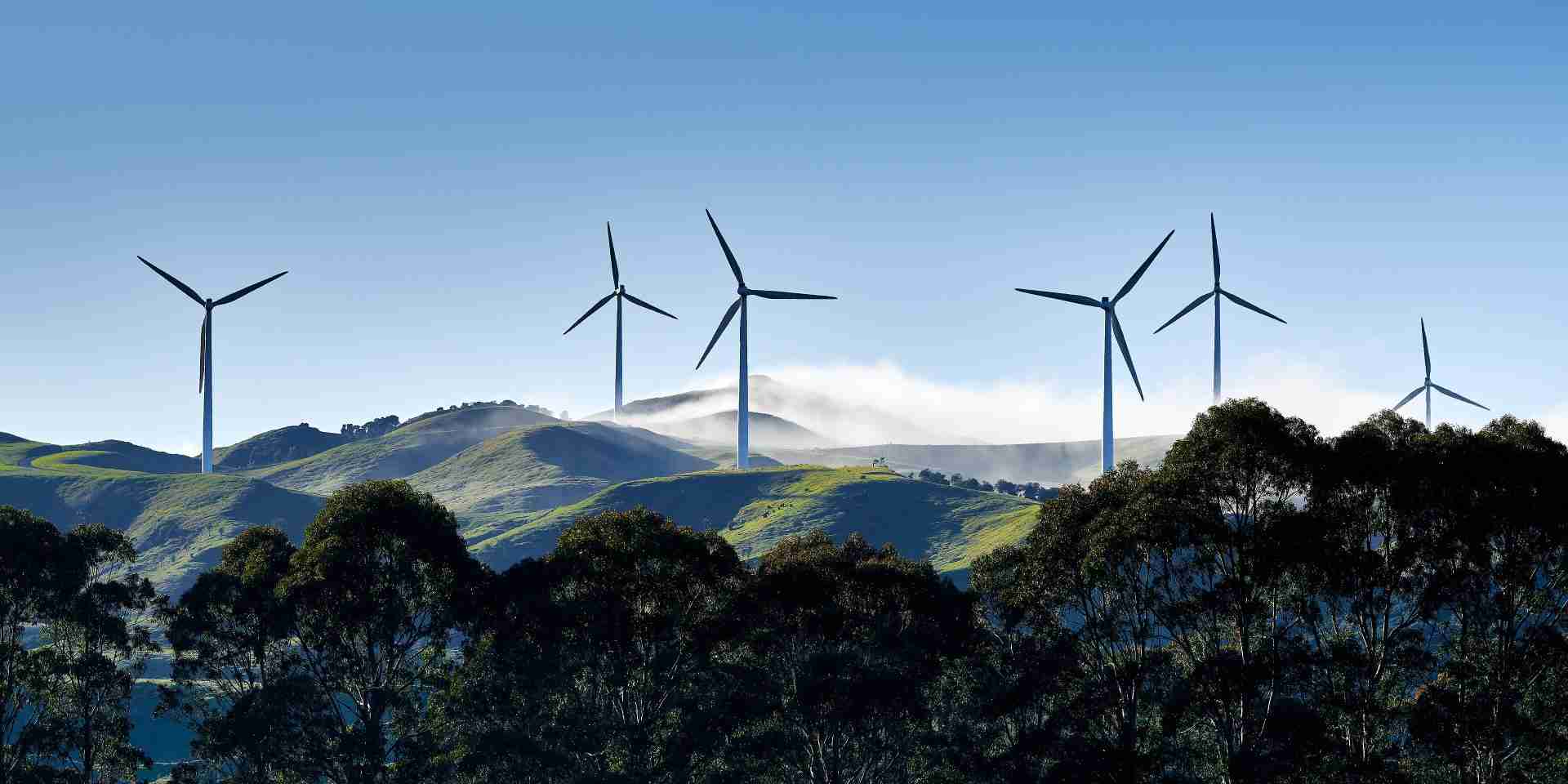 Te Apiti Wind Farm on the Tararua Range viewed from Ashhurst Domain, Manawatu, New Zealand