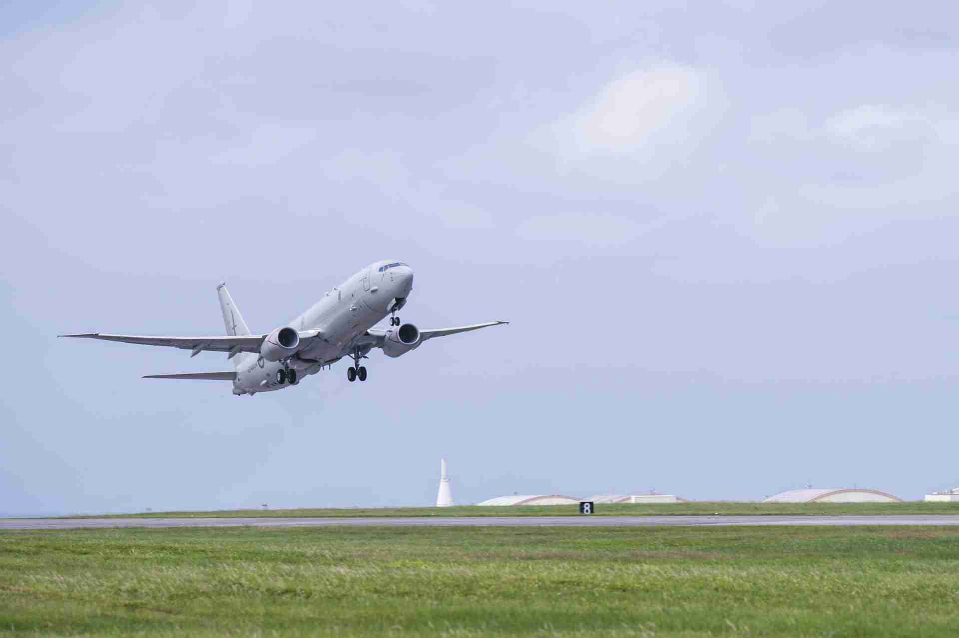 A Royal New Zealand Air Force P-8A Poseidon takes off from Kadena Air Base, Japan